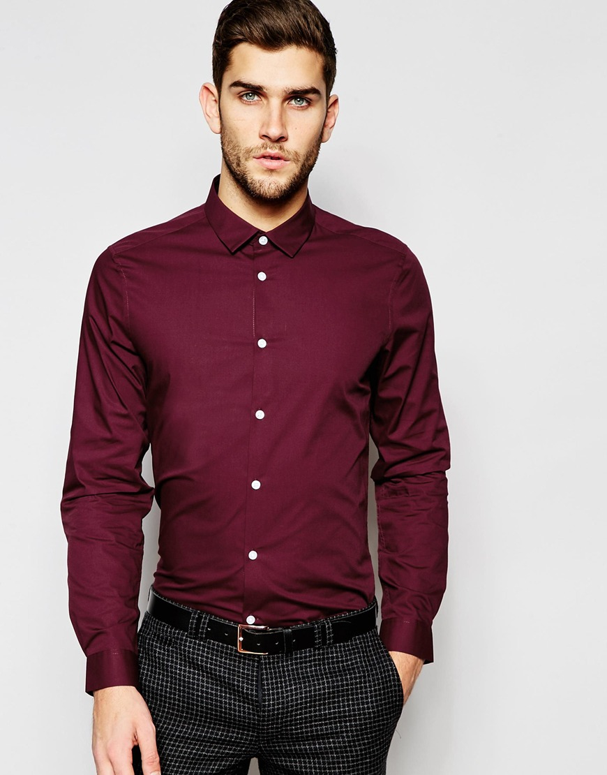 black jeans burgundy shirt