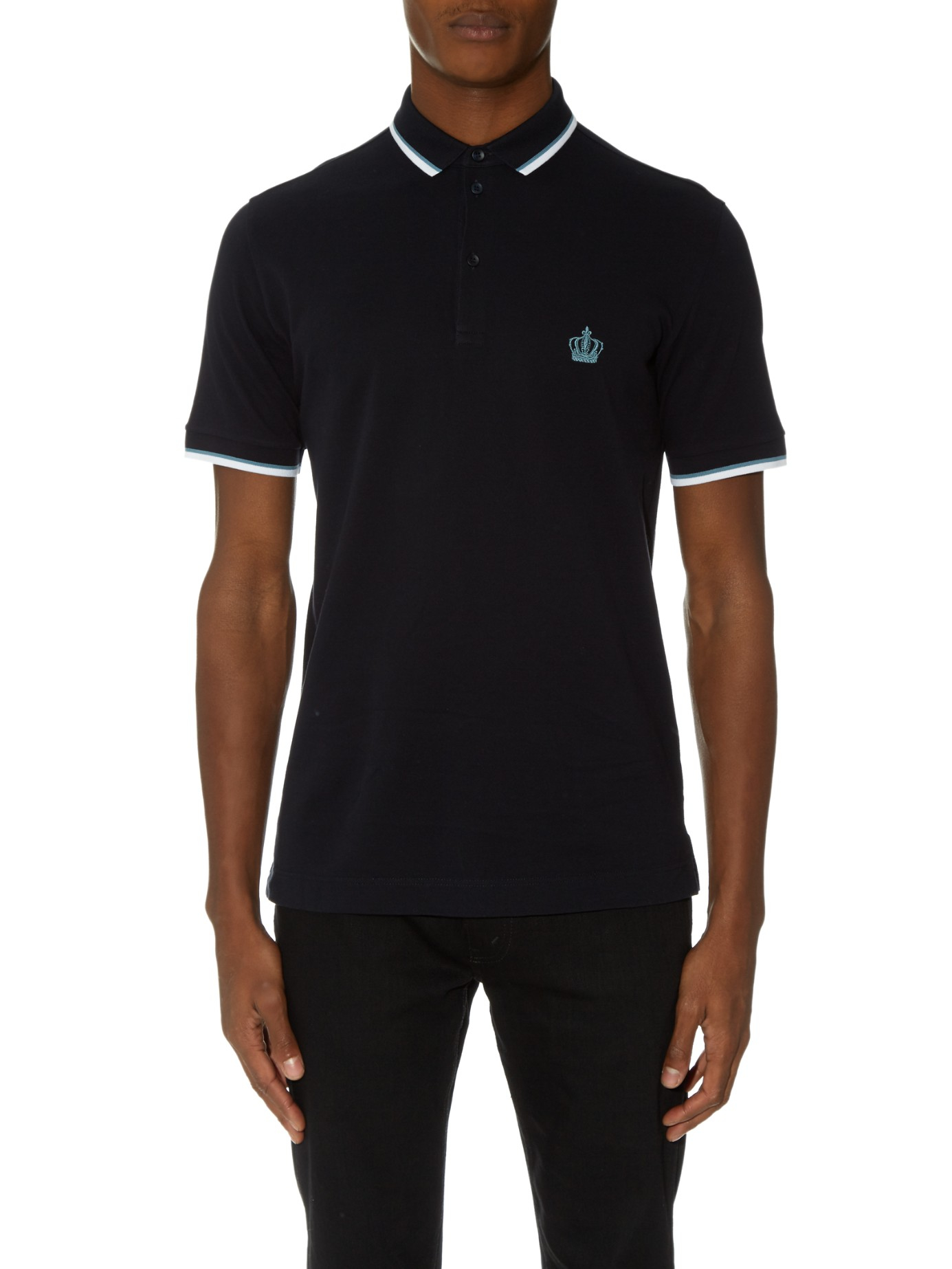 Dolce & Gabbana Crown-embroidered Cotton Polo Shirt in Blue for Men | Lyst
