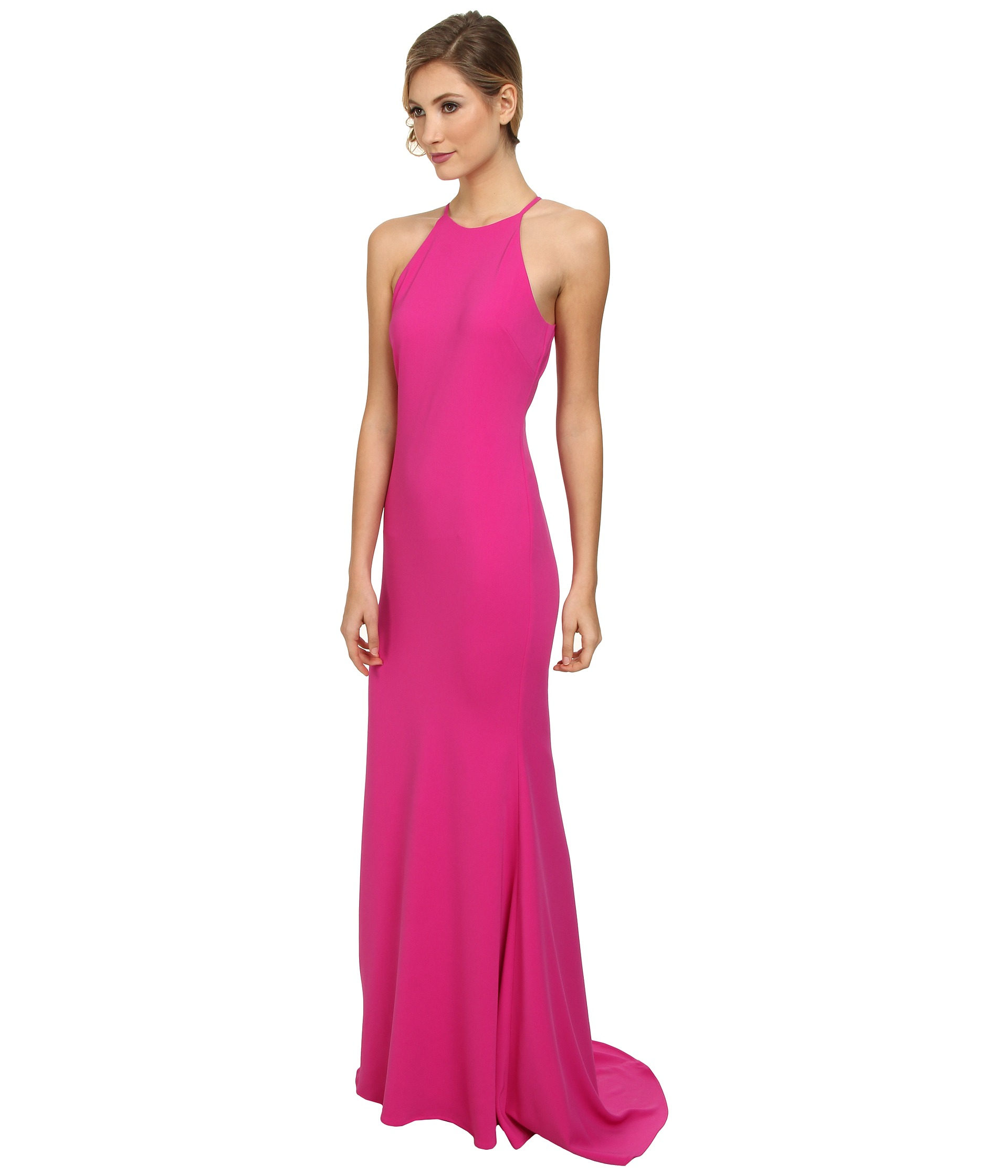 Pink Badgley Mischka Synthetic Embellished Ruffled Crepe Gown in Fuchsia Womens Clothing Dresses Formal dresses and evening gowns 