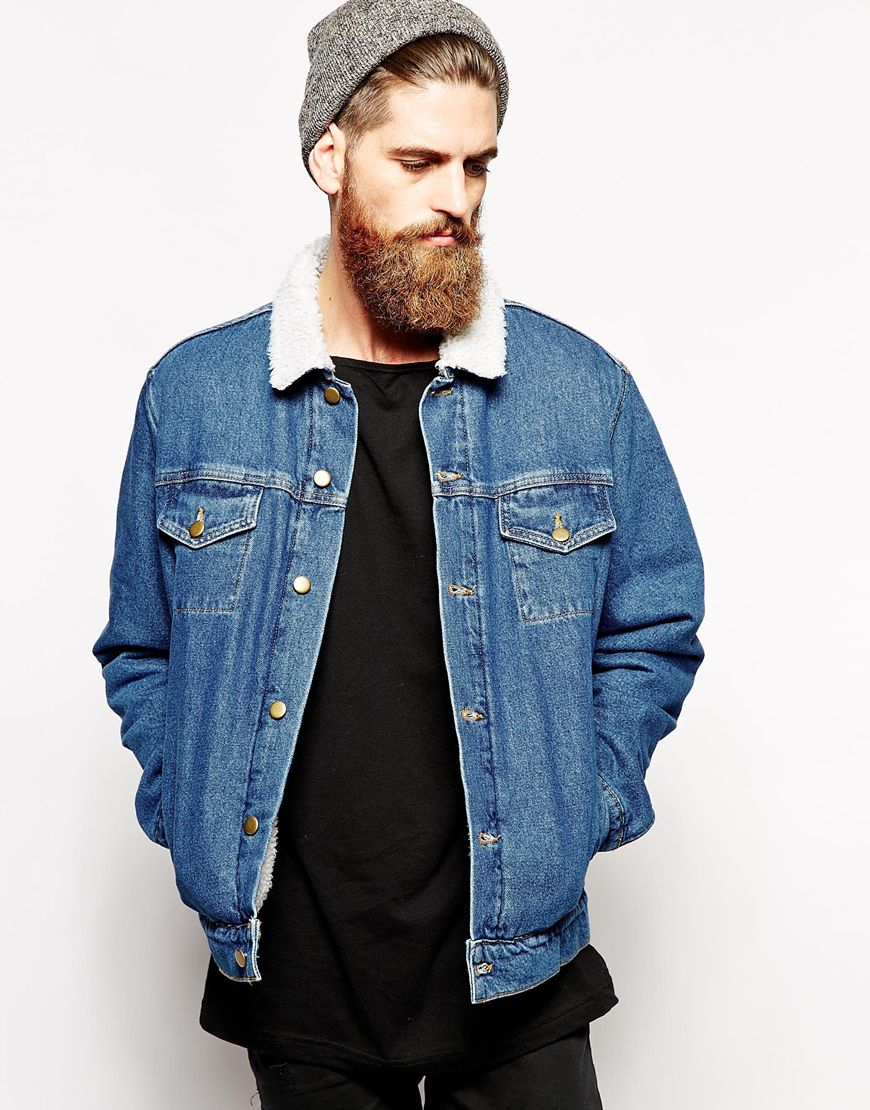 mens jean jacket with sherpa collar