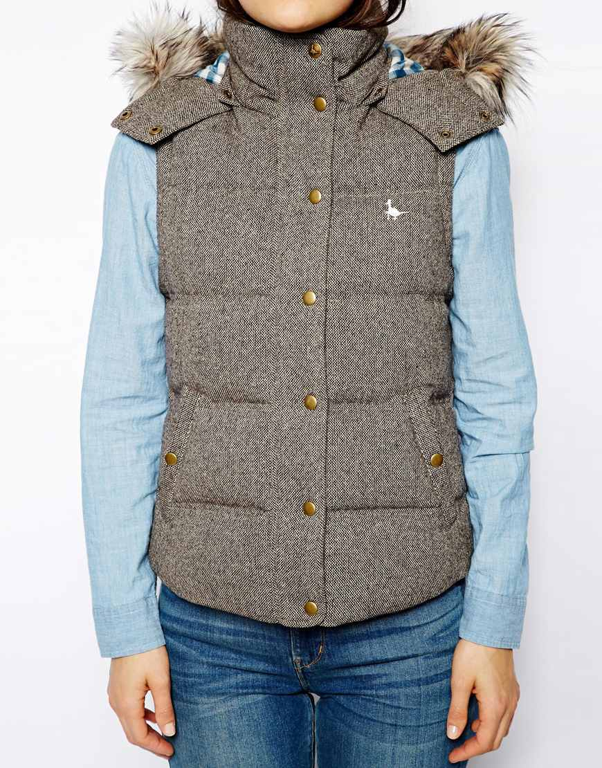 Jack Wills Gilet with Faux Fur Trimmed Hood in Grey - Lyst