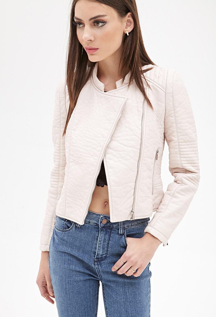 Forever 21 Quilted Faux Leather Jacket in Pink (LIGHT PINK)