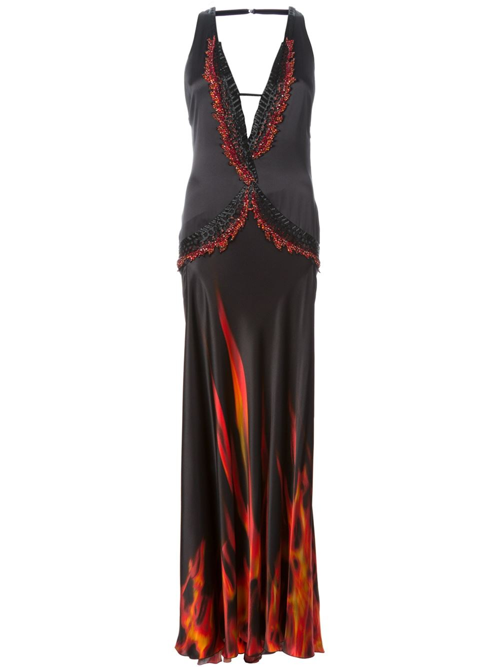Roberto Cavalli Fire Print Embroidered Gown | Lyst