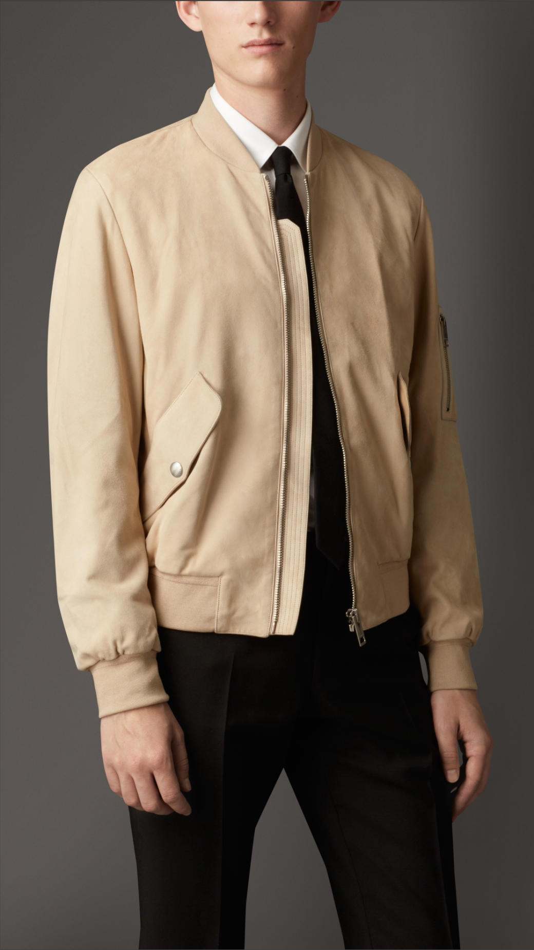Burberry Suede Bomber Jacket in Stone (Natural) for Men - Lyst