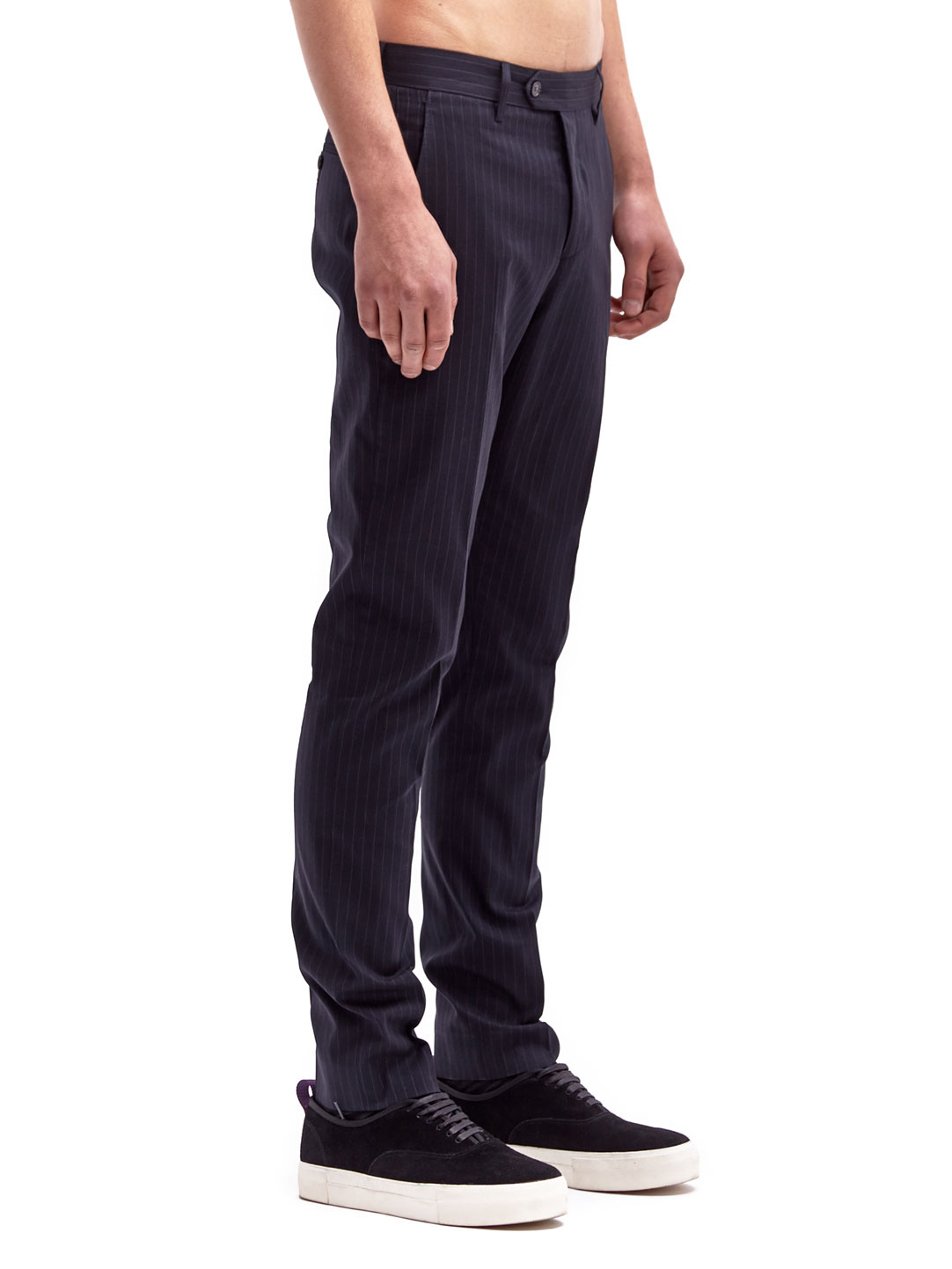 Blue pinstripe pants Men's baseball uniform pants are sewn from abrasion-resistant technical fabric, so your pants can stand up to even the toughest season. Lightweight, knit material allows for natural airflow. Select from full-length baseball pants or pull-up pants with elastic ribbing in the ankle cuff.