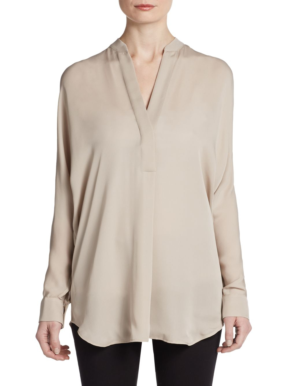 Vince Silk Long-sleeve Blouse in Natural | Lyst
