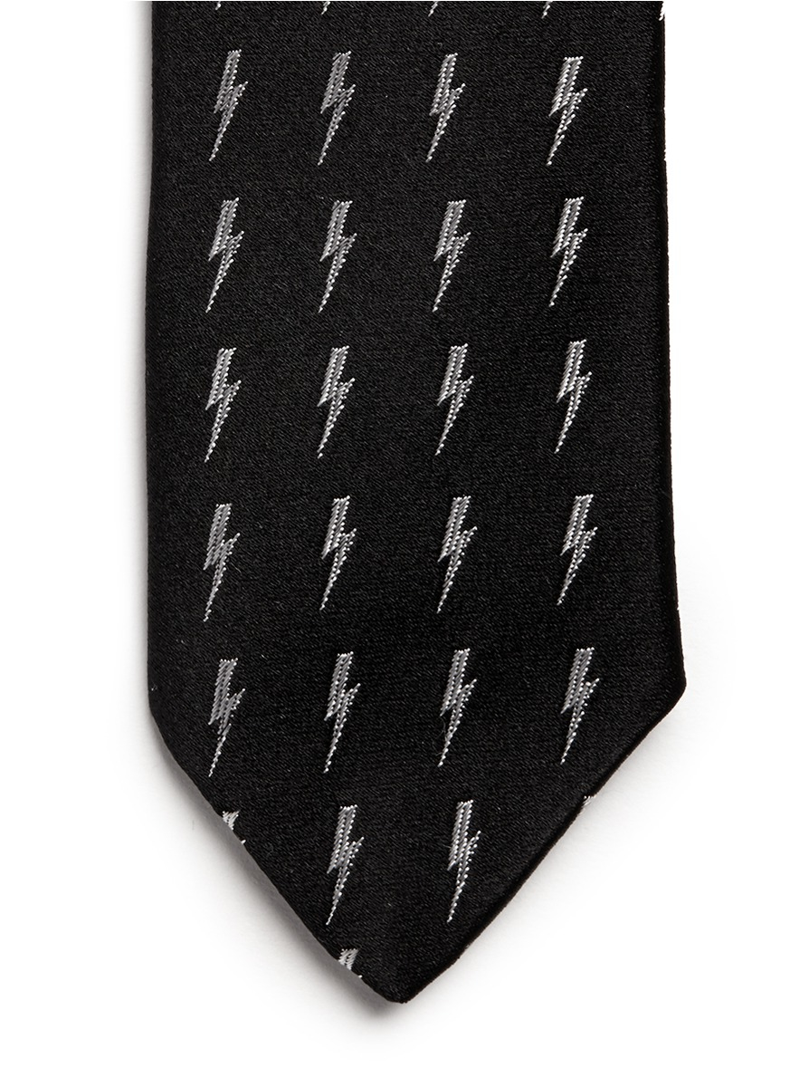Lyst Neil Barrett Allover Lightning Bolt Slim Silk Tie In Black Gallery