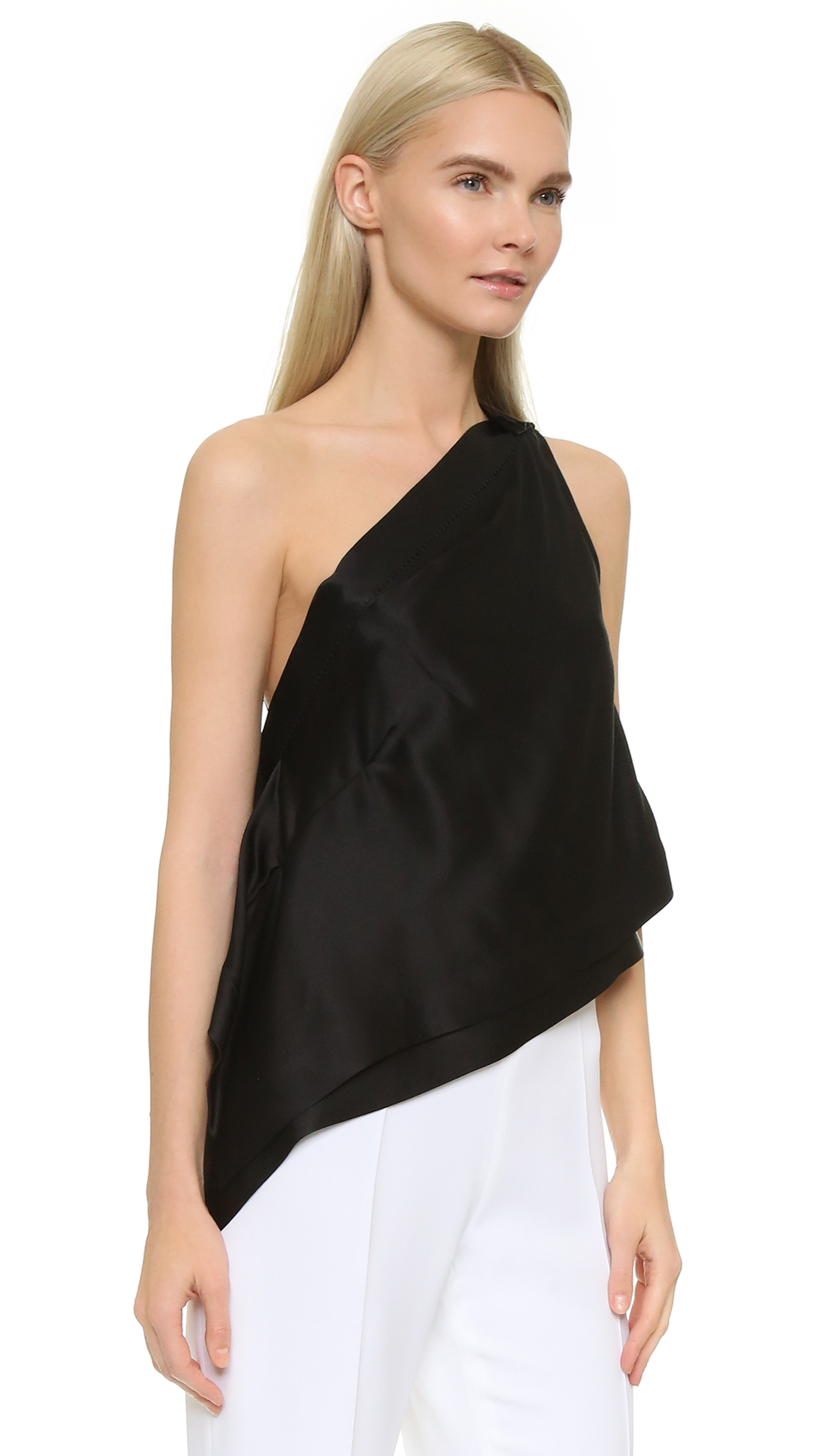 Lyst Donna Karan One Shoulder Top in Black