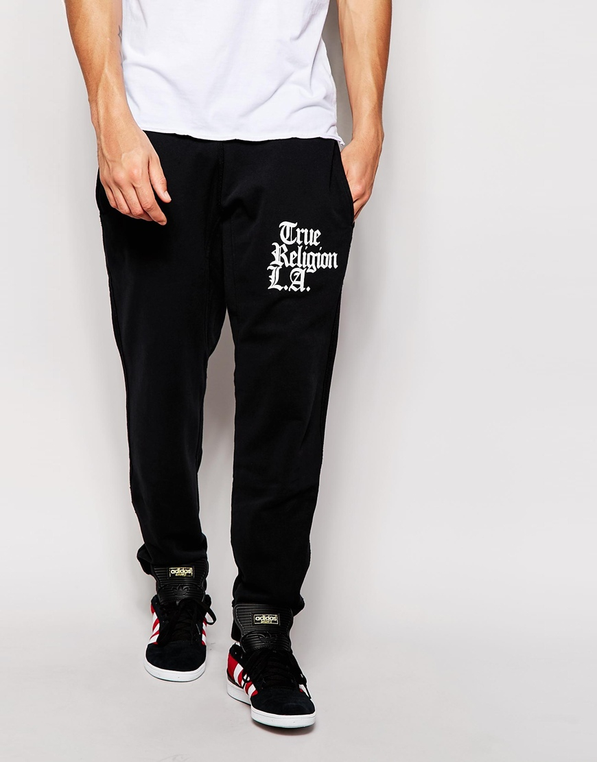 True religion Joggers Tapered Fit Big City Badge Print in Black for Men ...