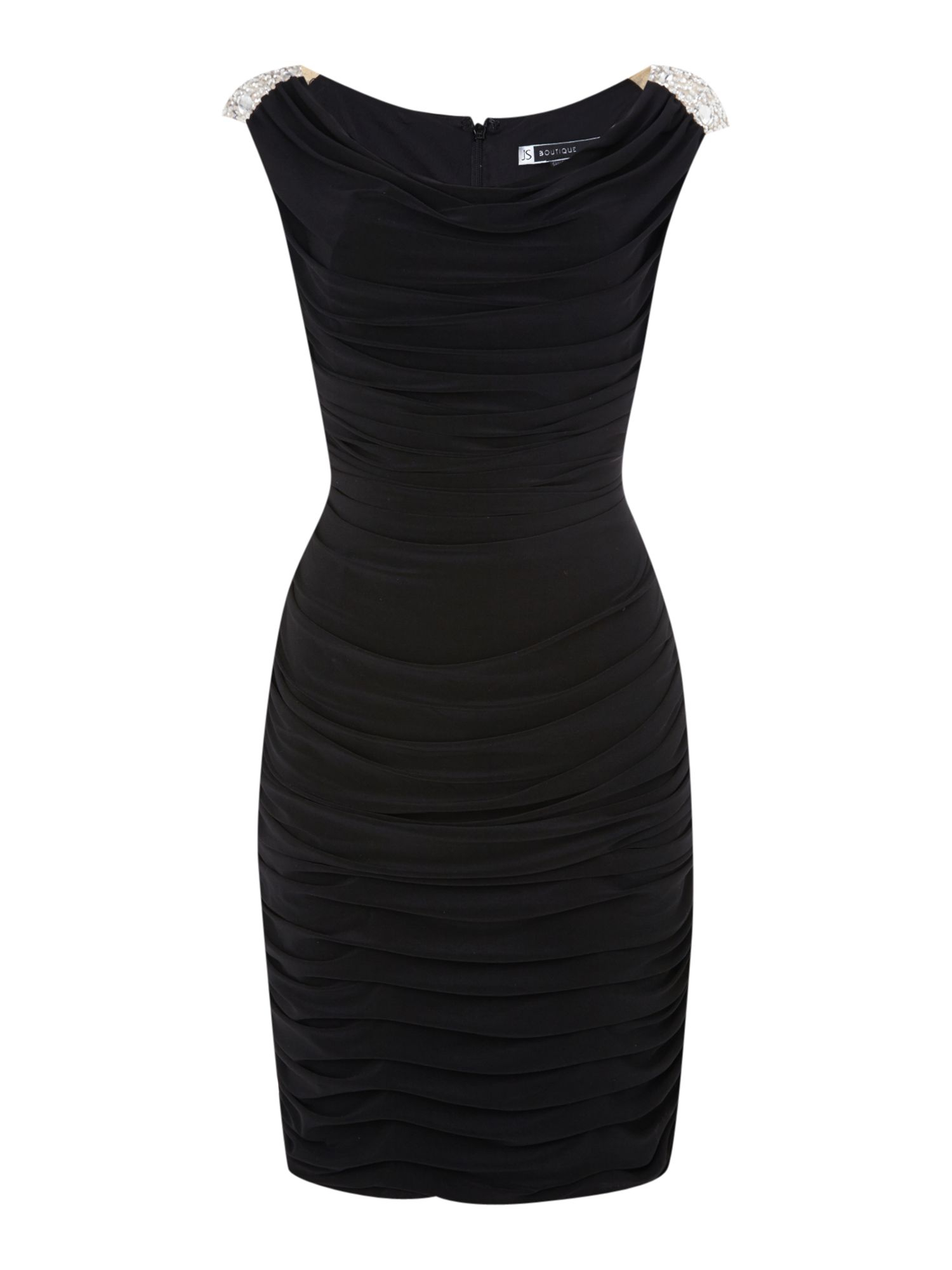 Js collections Rouched Jersey Dress With Embellished Shoulder in Black ...