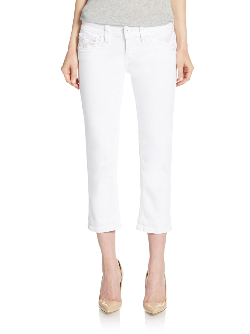 White Cool Cotton Roll-Up Crop Trousers With Stud Detail plus size 14,16,18,20,22,24,26,28,30,32,34,