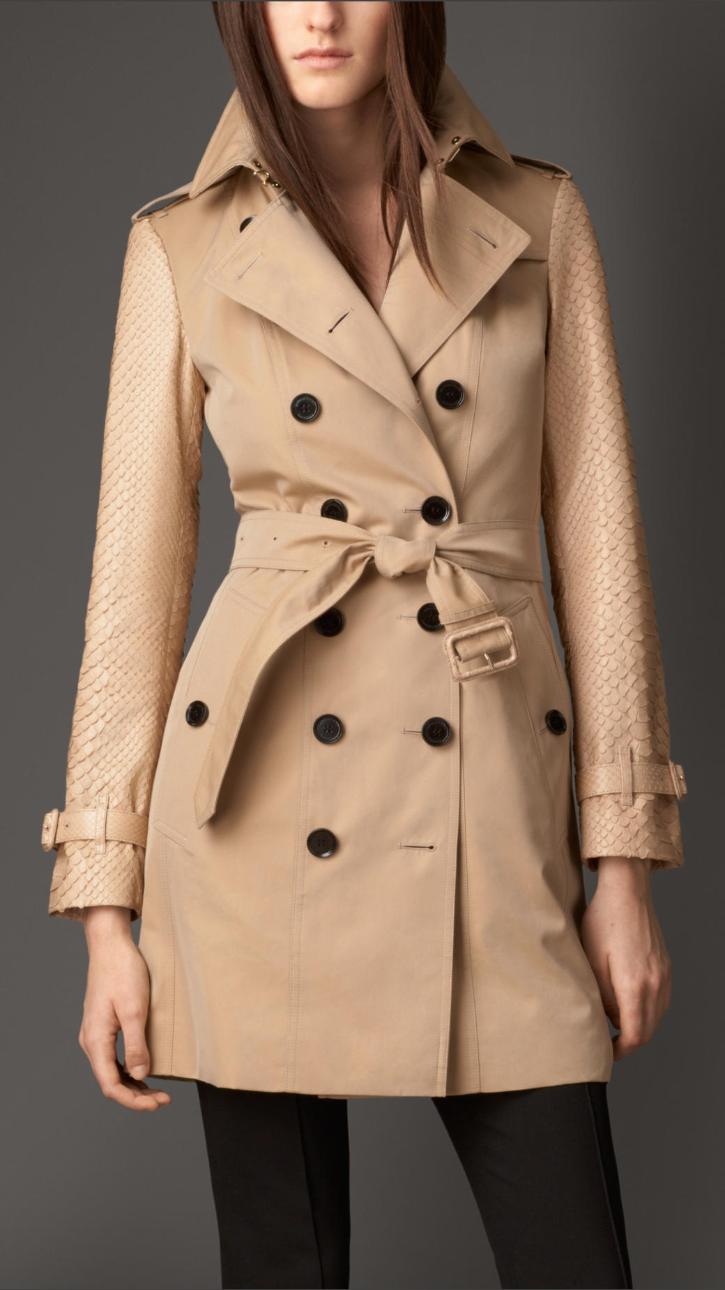 Burberry Midlength Gabardine Trench Coat with Python Sleeves in Natural ...