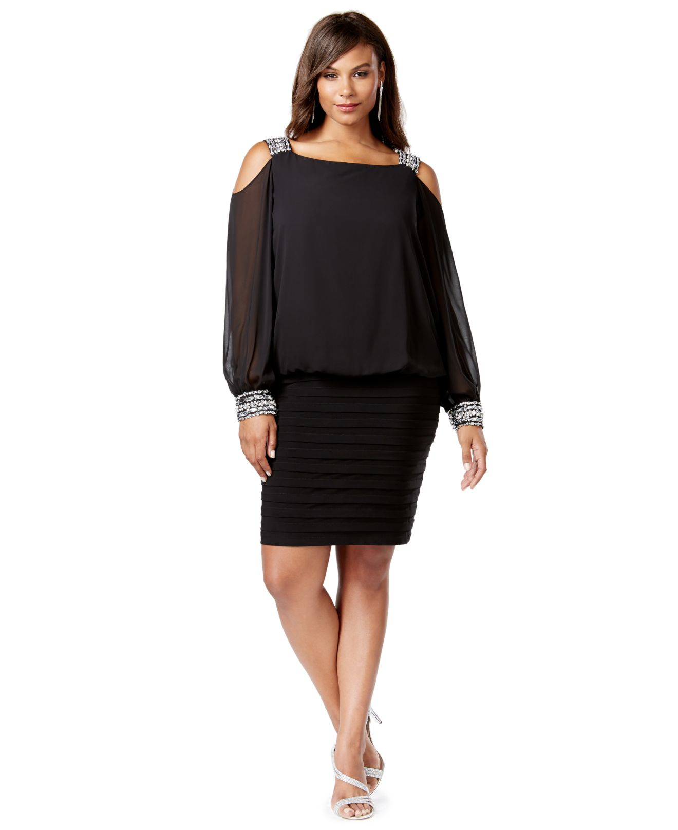 Betsy & adam Plus Size Cold-shoulder Embellished Blouson Dress in Black ...