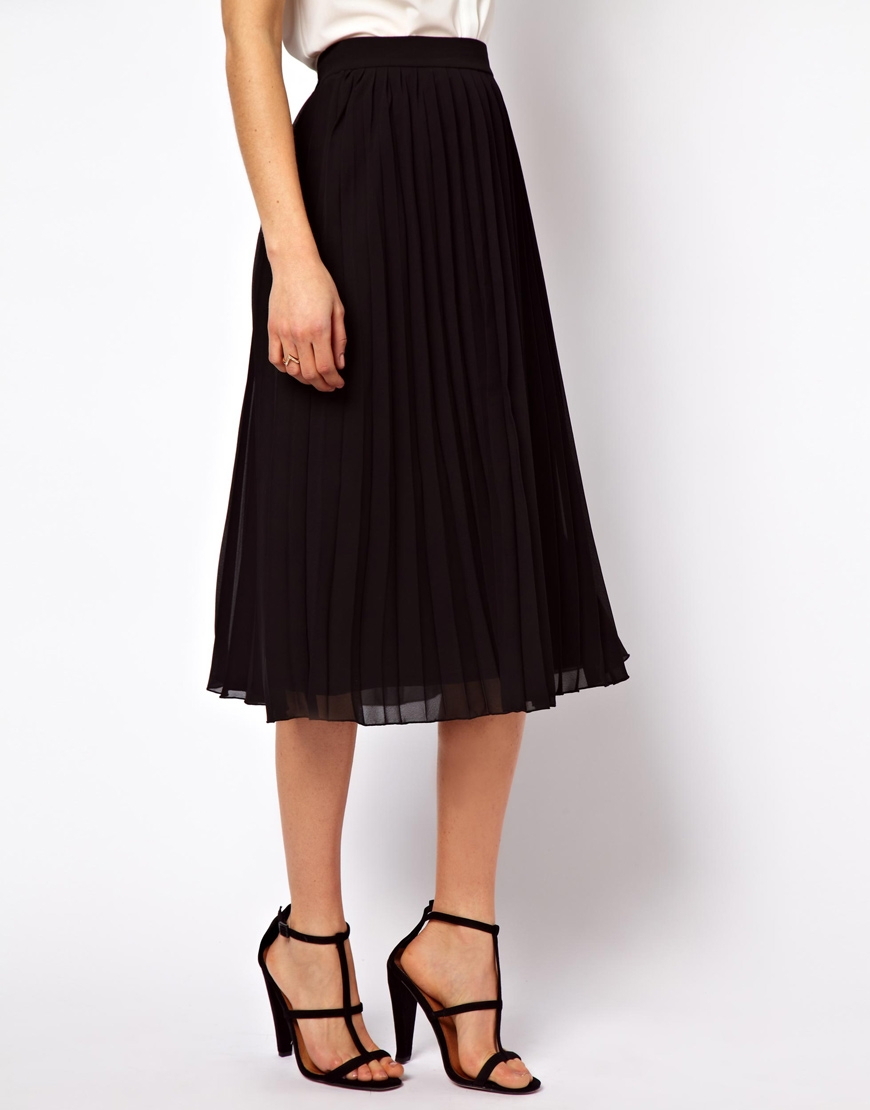 Lyst - Asos Pleated Midi Skirt in Black