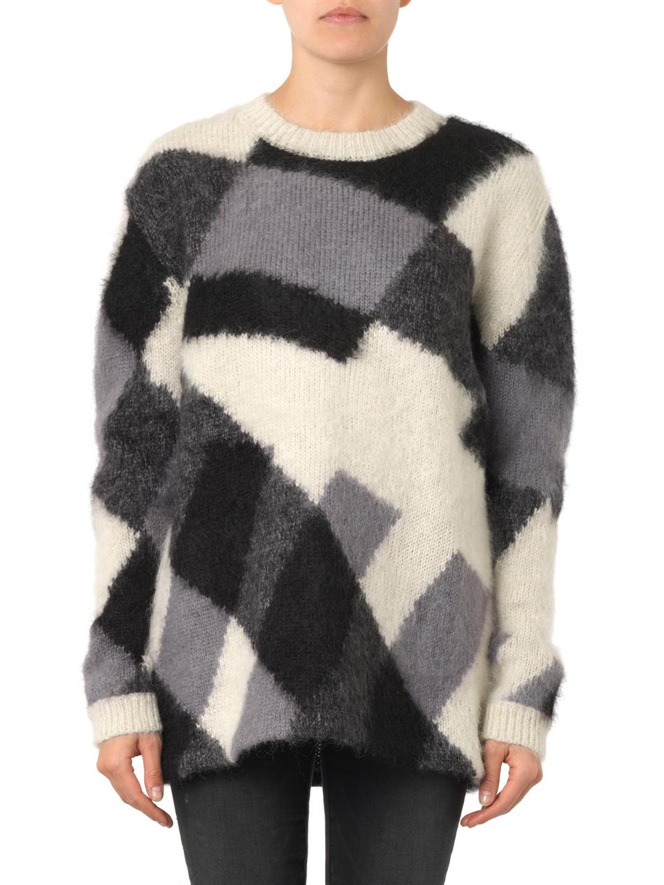 Lyst Mcq Patchworkknit Mohairblend Sweater in Gray
