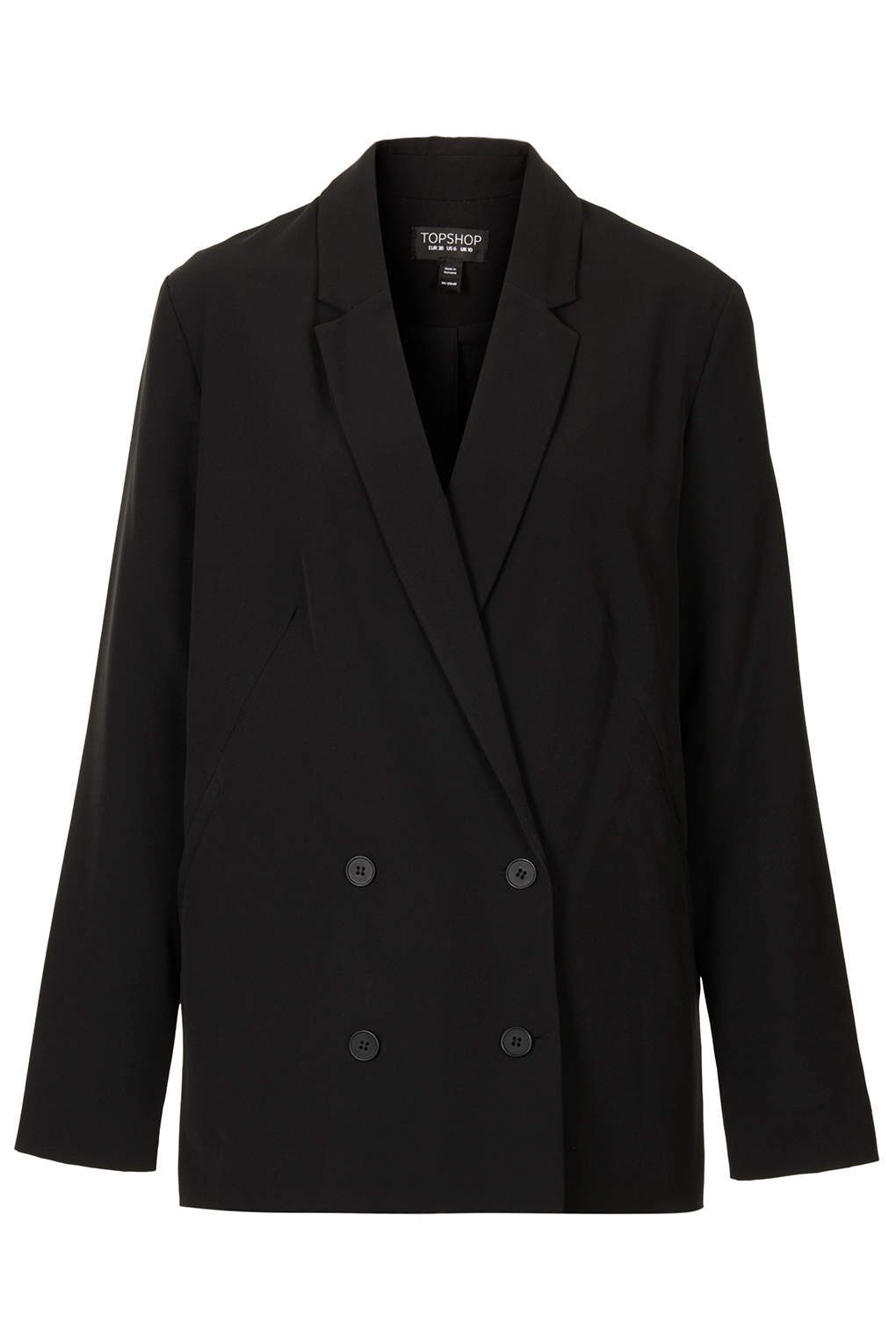TOPSHOP Double Breasted Long Blazer in Black - Lyst