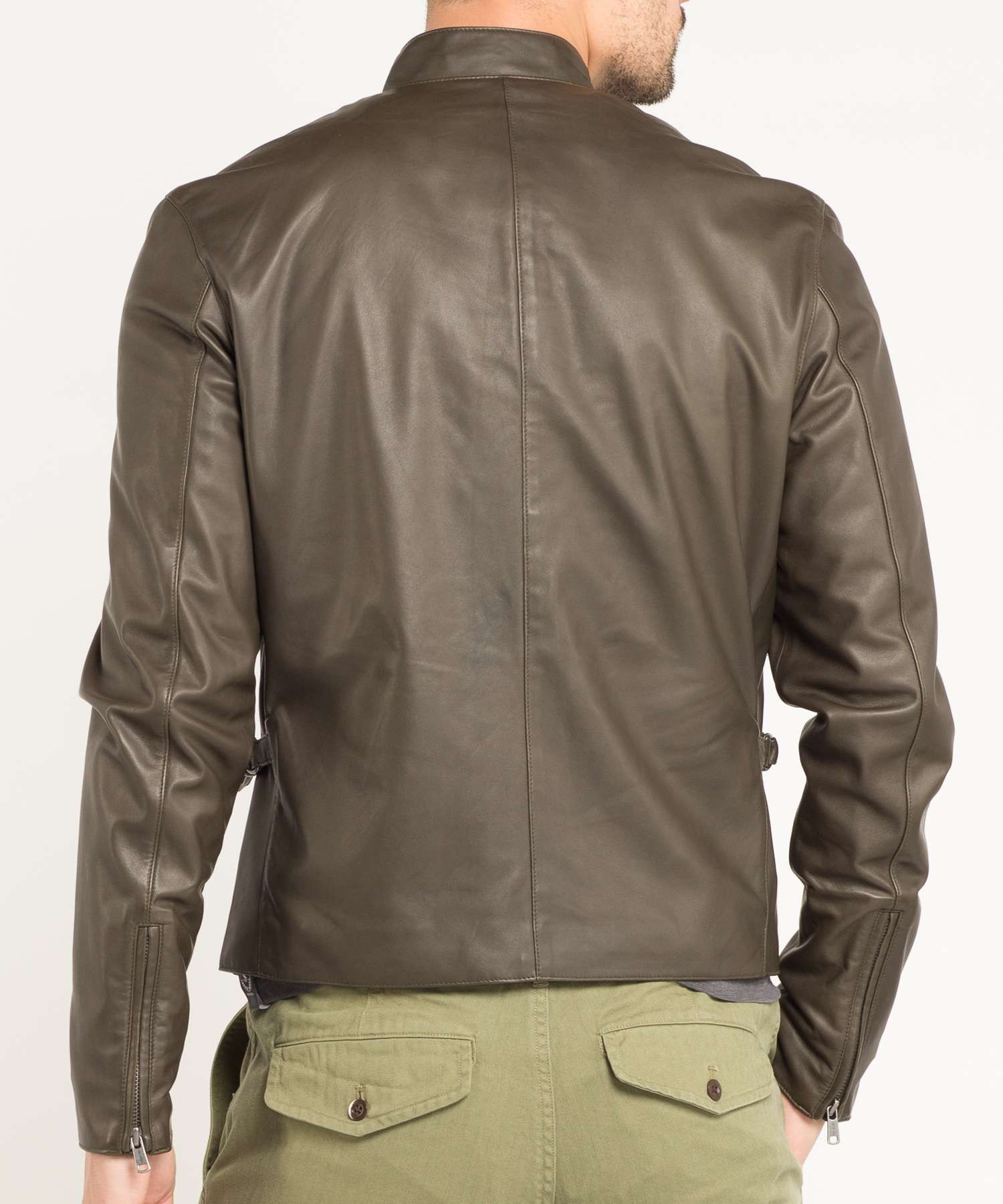 Todd Snyder Leather Cafe Racer Jacket In Olive Green For Men Lyst Gallery