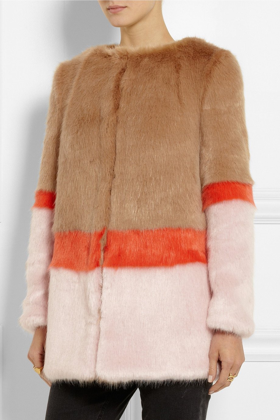 Shrimps Mabel Color-Block Faux Fur Coat in Brown - Lyst