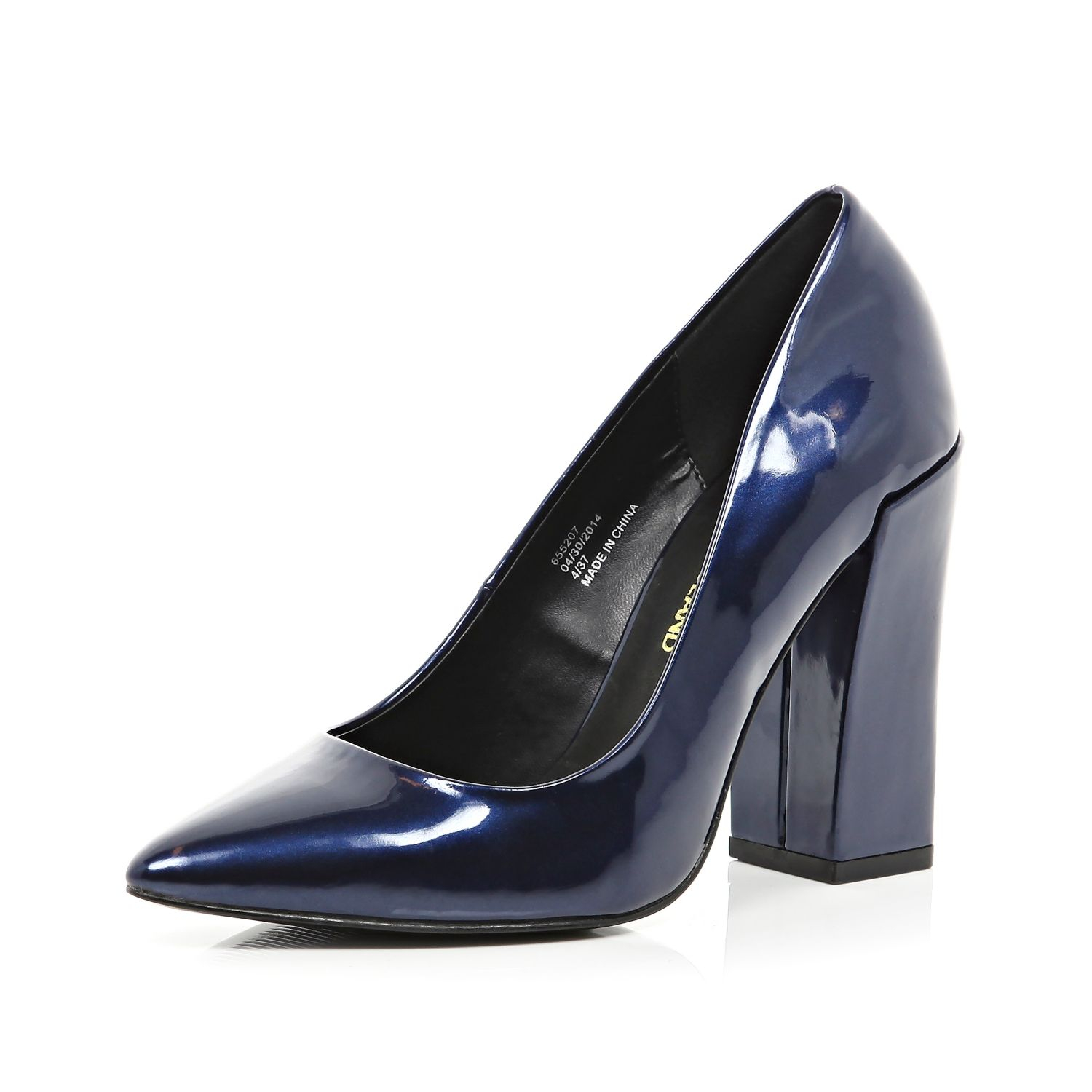 River Island Navy Patent Angular Block 