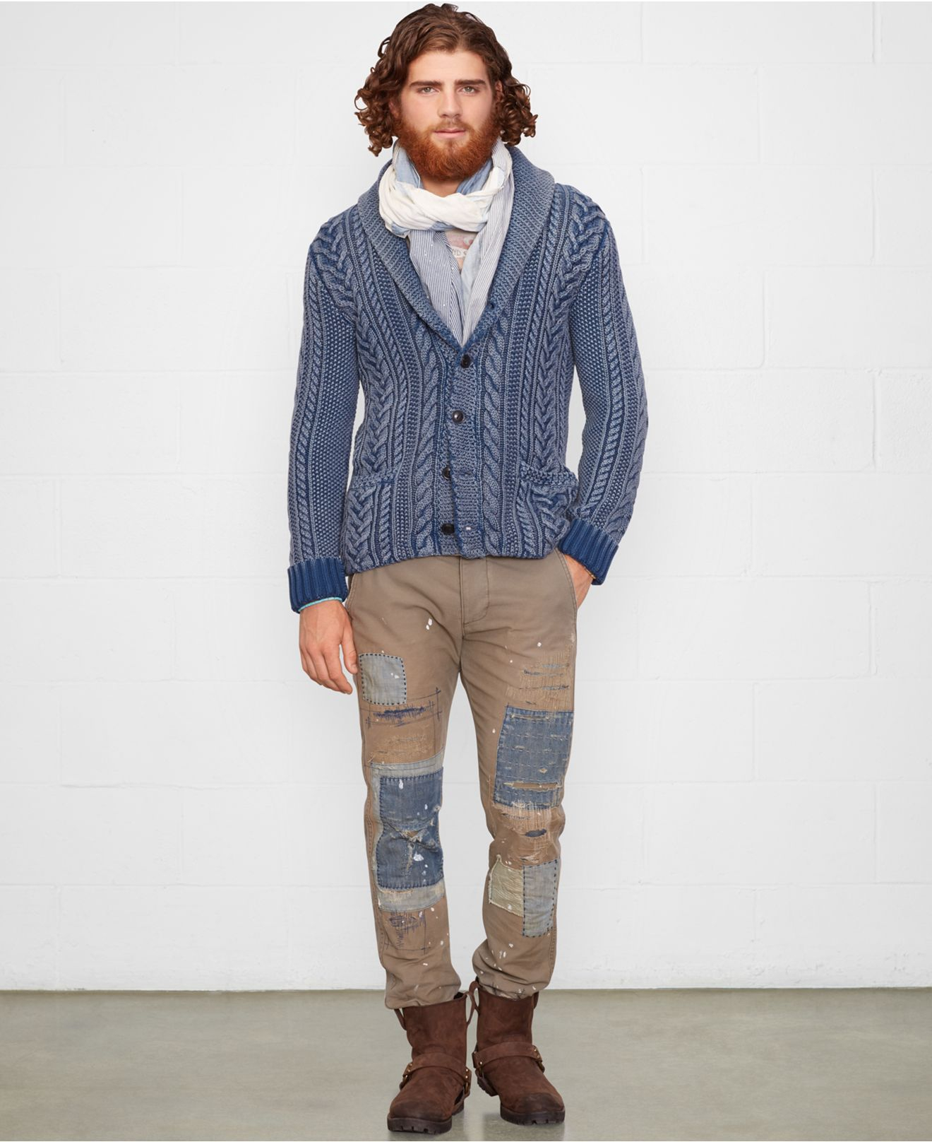 Denim & Supply Ralph Lauren Cable-Knit Shawl Cardigan in Blue for Men | Lyst