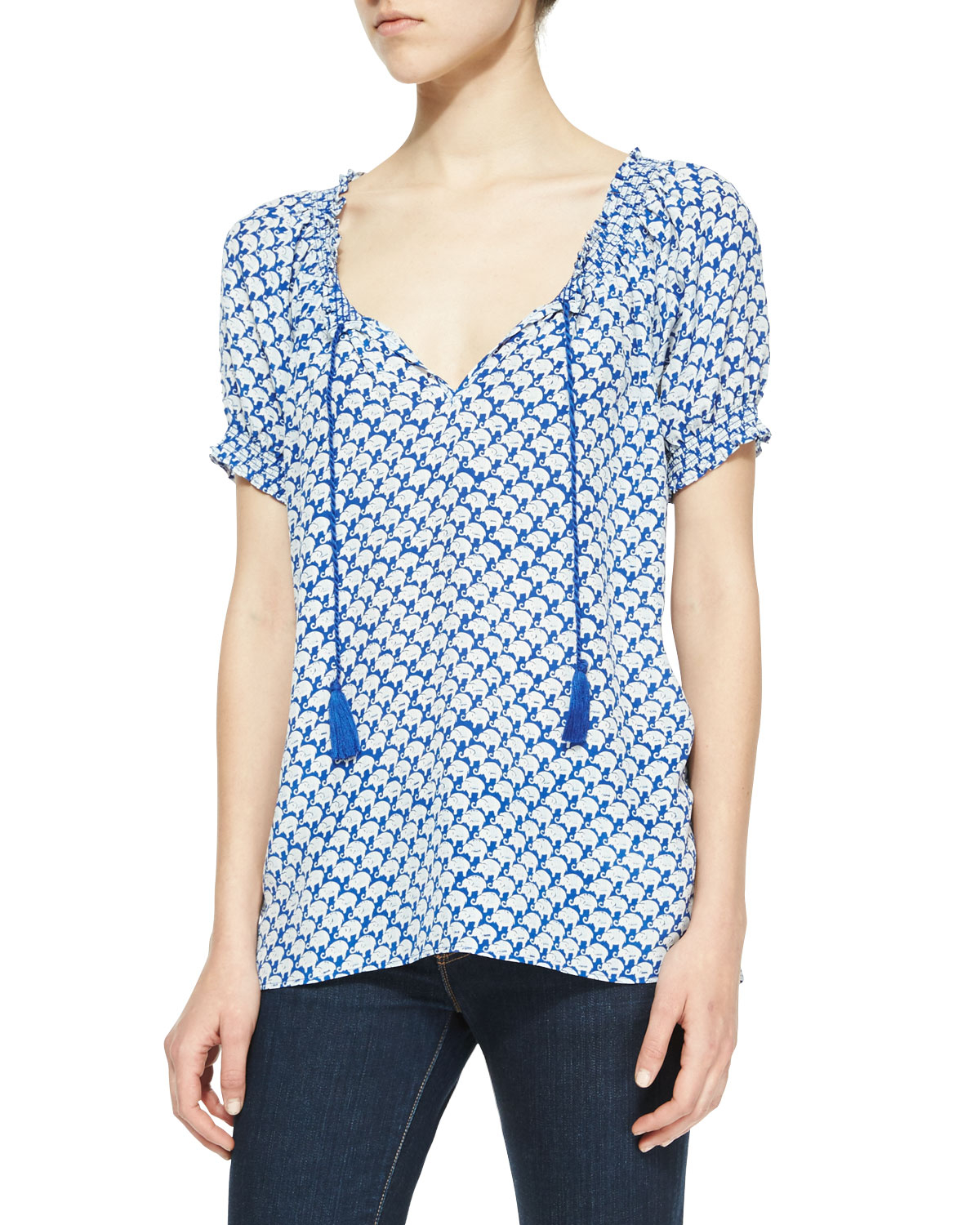 Joie Masha ElephantPrint Tassel Blouse in Blue Lyst