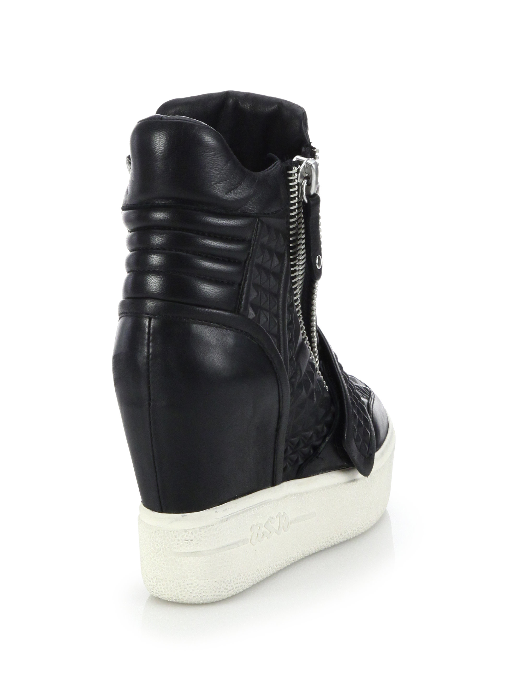 Ash Action Embossed Leather Wedge Sneakers in