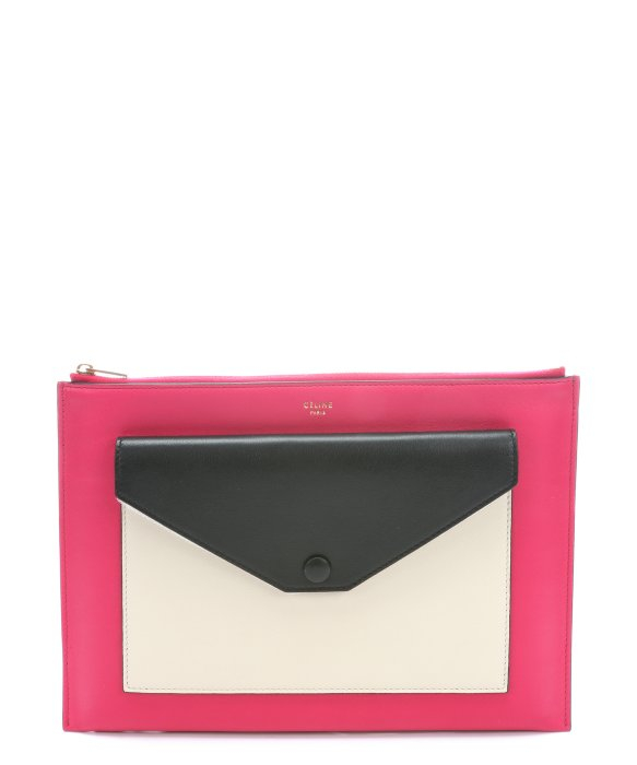 Cline Fushia Leather Flap Pocket Clutch in Pink | Lyst