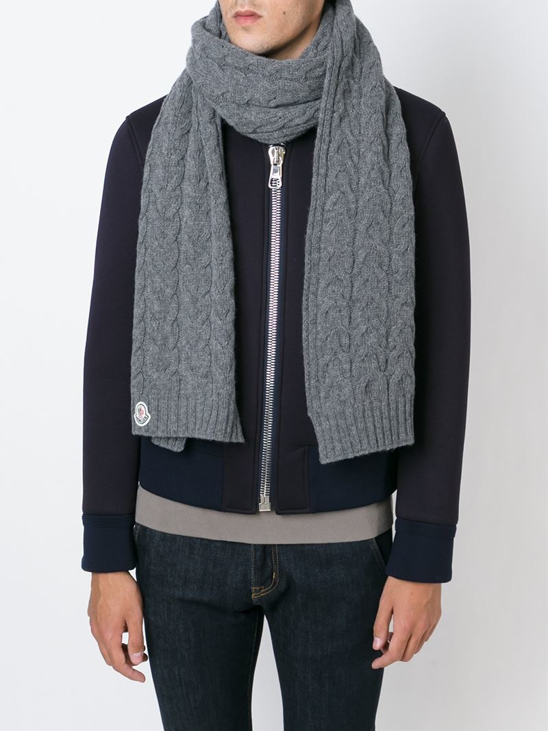 Lyst Moncler Cable Knit Scarf in Gray for Men