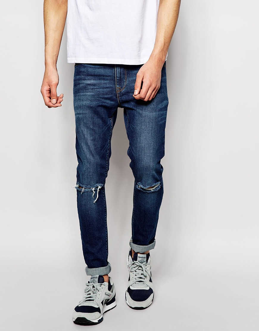 Asos Super Skinny Jeans With Knee Rips - Blue in Blue for Men | Lyst