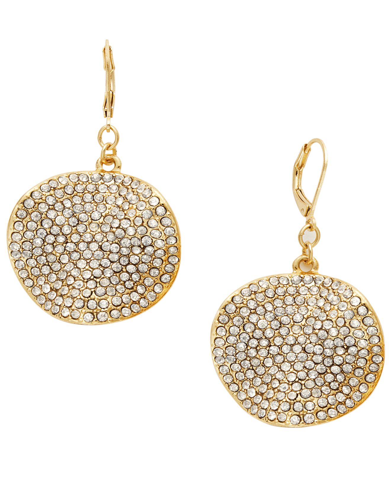 Inc international concepts Gold-tone Pave Glass Disc Earrings in ...