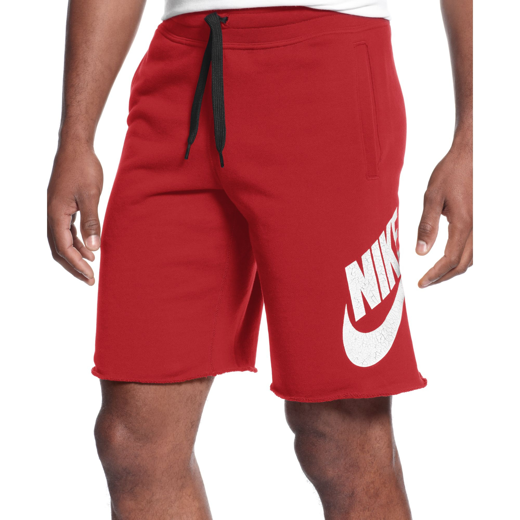 red nike fleece shorts mens
