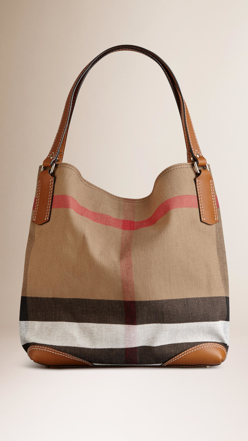 Burberry Medium Canvas Check Tote Bag in Brown - Lyst