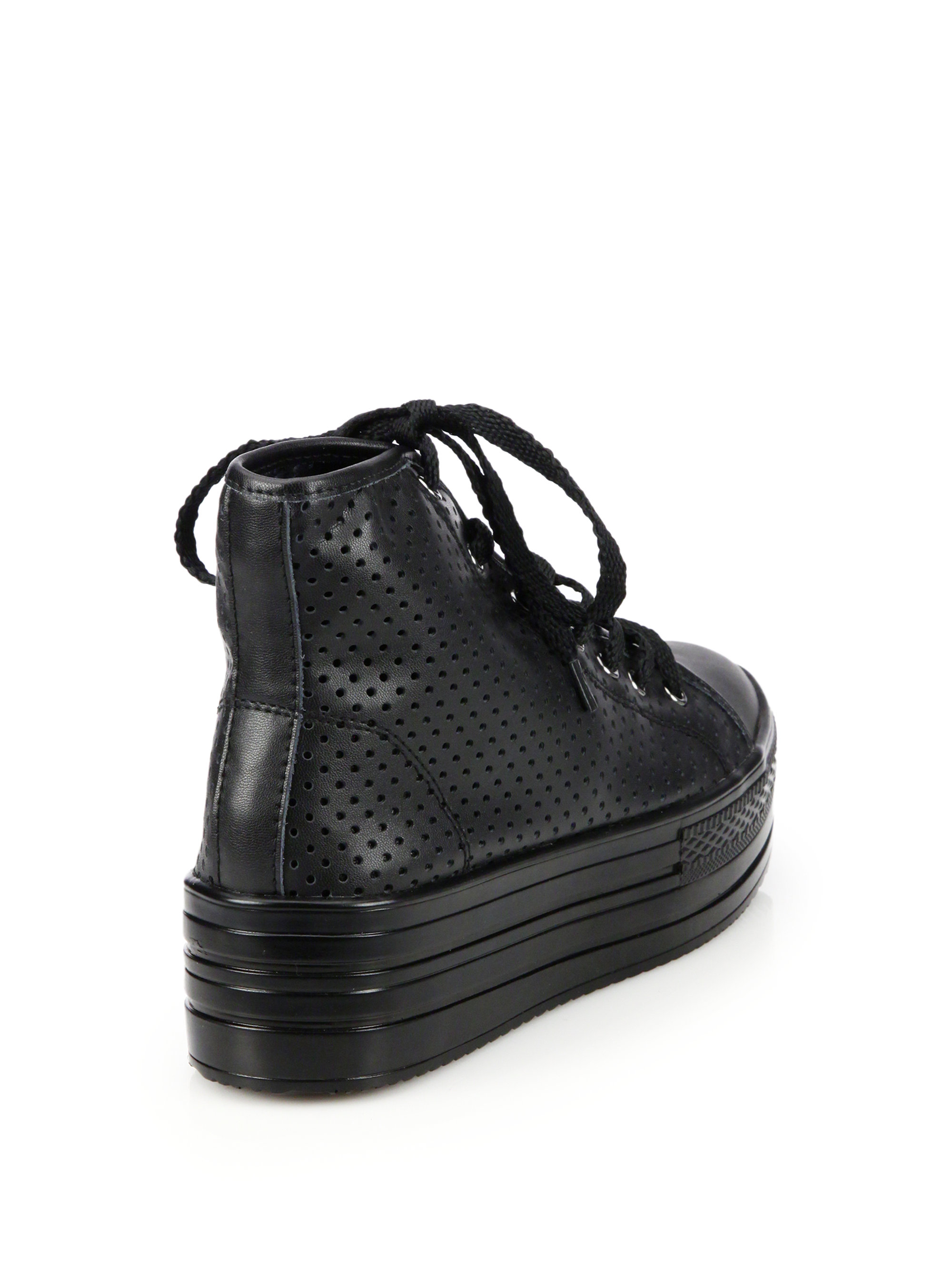Junya Watanabe Perforated Leather Platform Sneakers in Black - Lyst