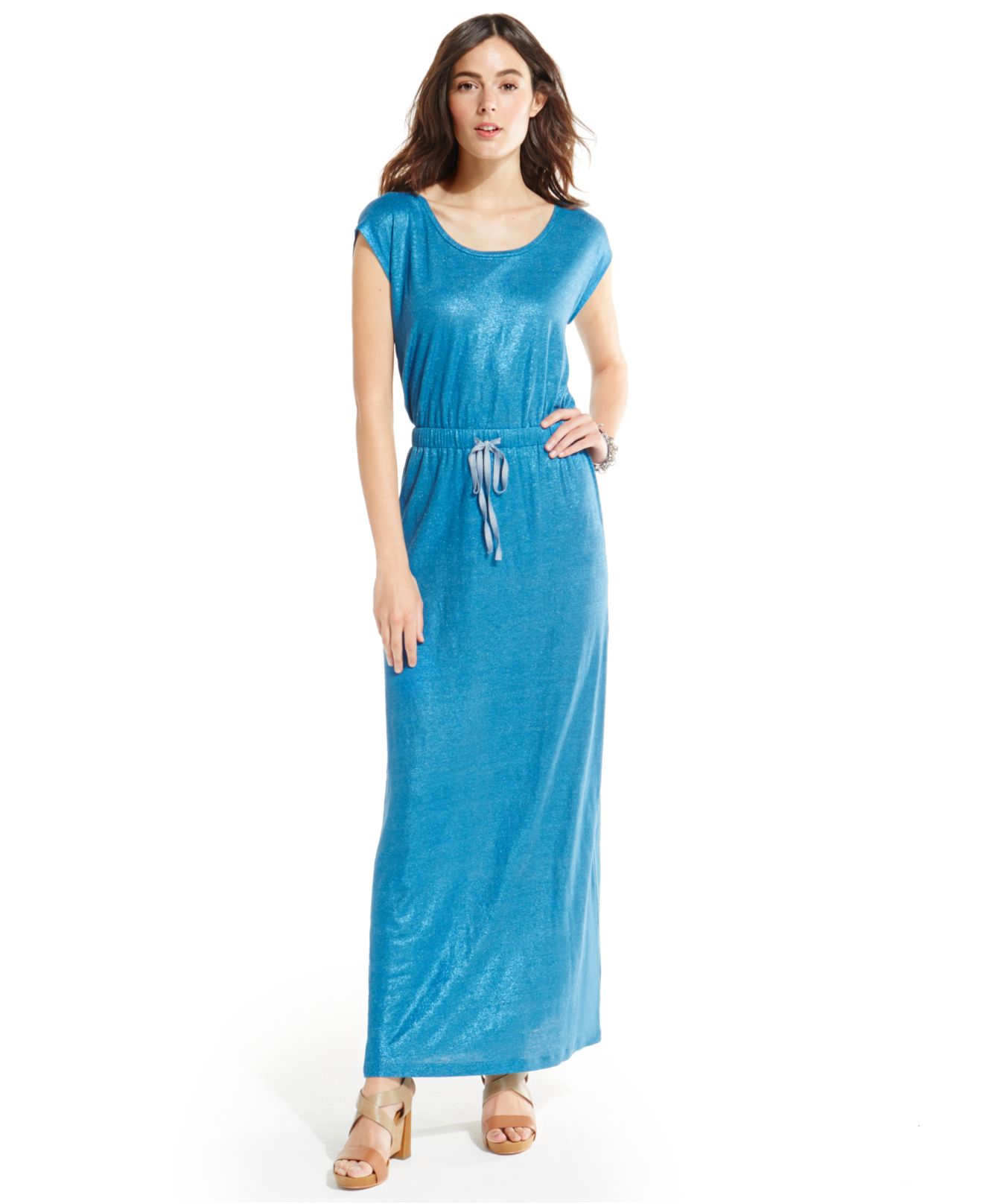 Tommy Hilfiger Shimmer-Knit Drawstring Maxi Dress in Blue Sapphire ...
