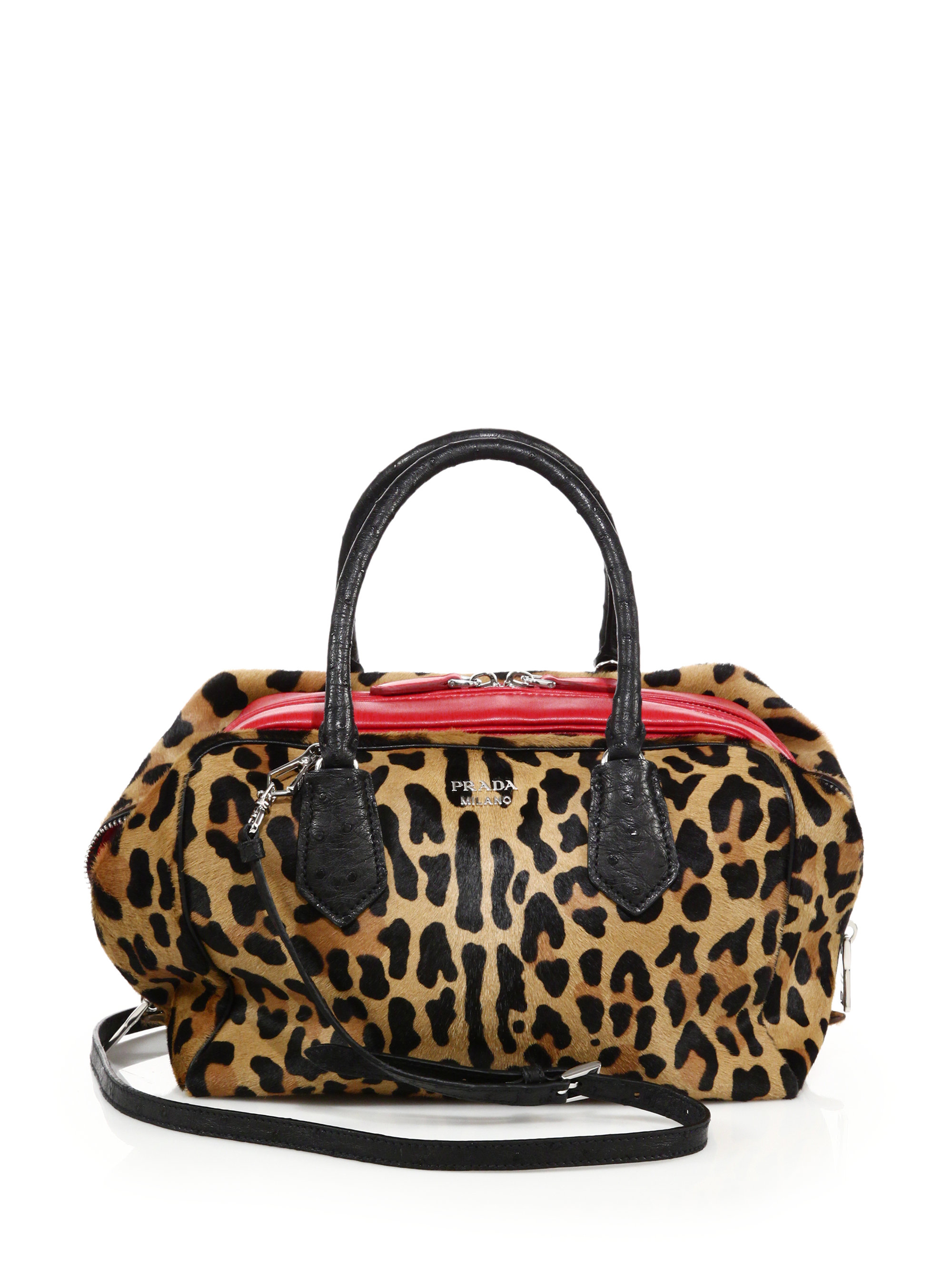 Prada Leopard-print Calf Hair, Ostrich & Leather Inside Bag - Lyst