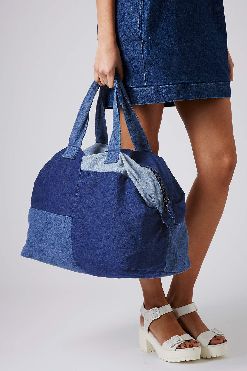 TOPSHOP Patchwork Denim Luggage Bag in Blue - Lyst