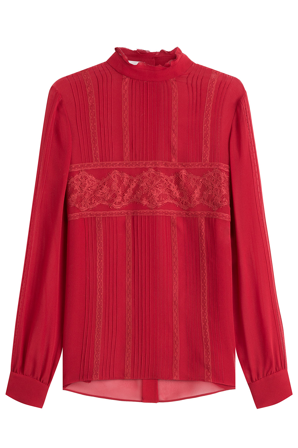 Lyst - Valentino Silk Blouse With Lace - Red in Red