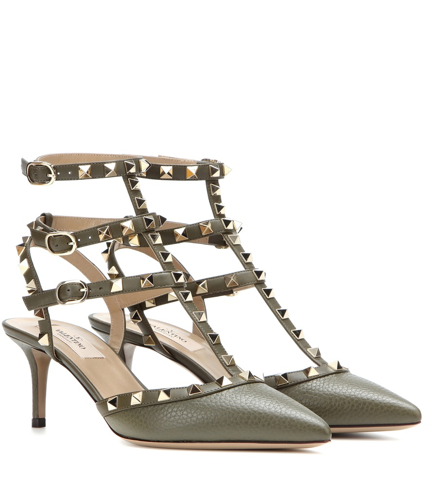 Lyst Valentino Rockstud Leather Kittenheel Pumps in Green
