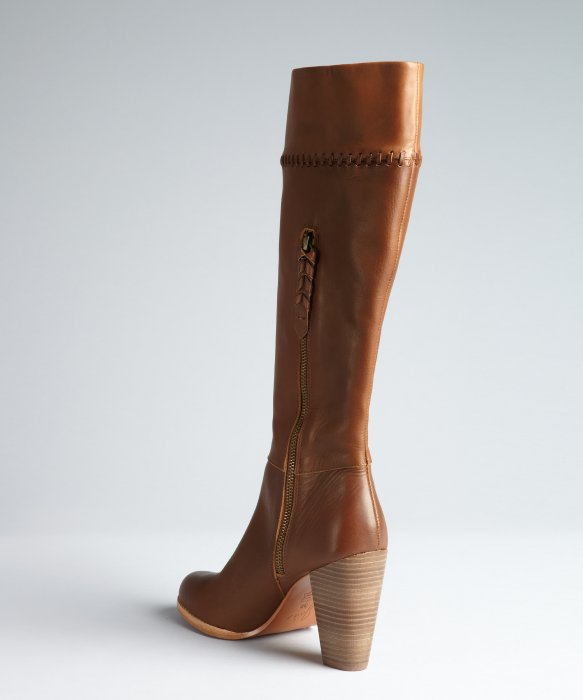 leather stacked heel boots