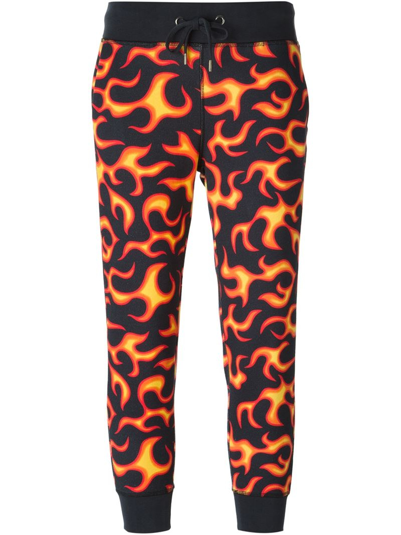 Love moschino Flame Print Cropped Track Trousers in Orange | Lyst