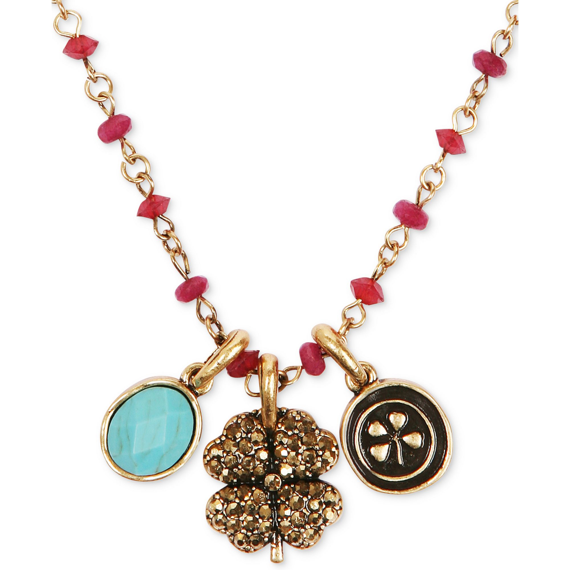 Lucky Brand Goldtone Red Bead Clover Charm Necklace in Metallic Lyst