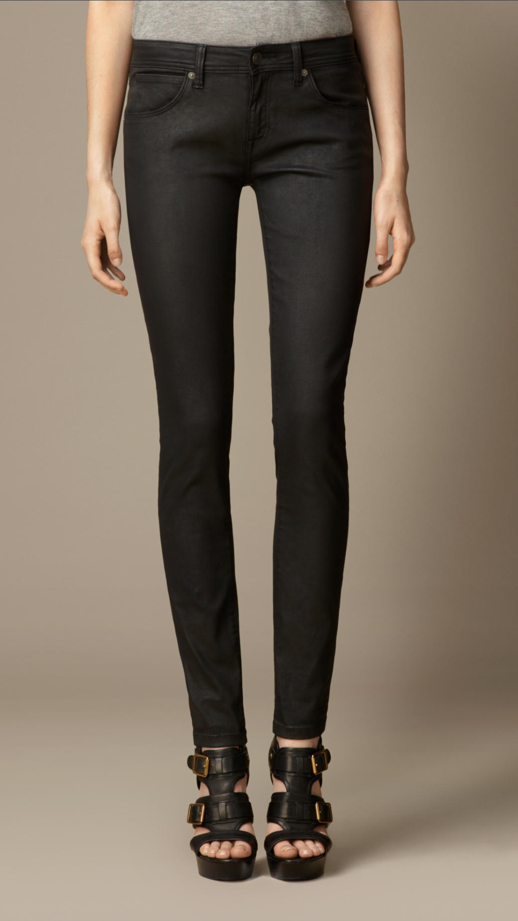 Burberry Skinny Fit Low-Rise Wax Coated Jeans in Black - Lyst