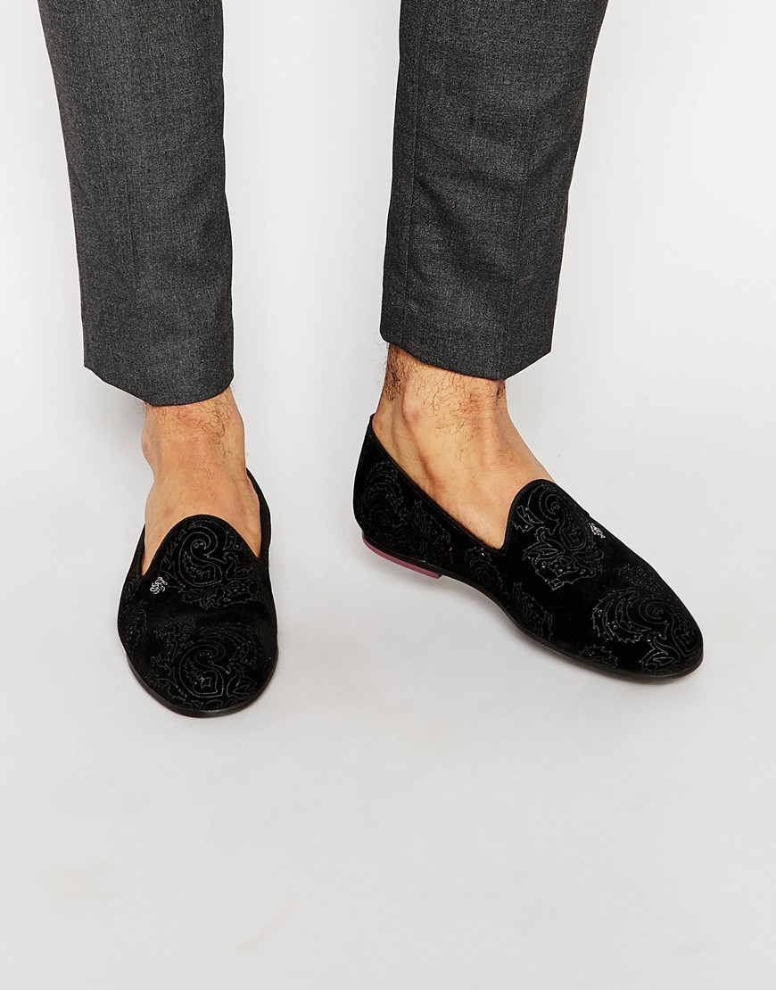Baker Trval Velvet Dress Slippers in Black for Men | Lyst