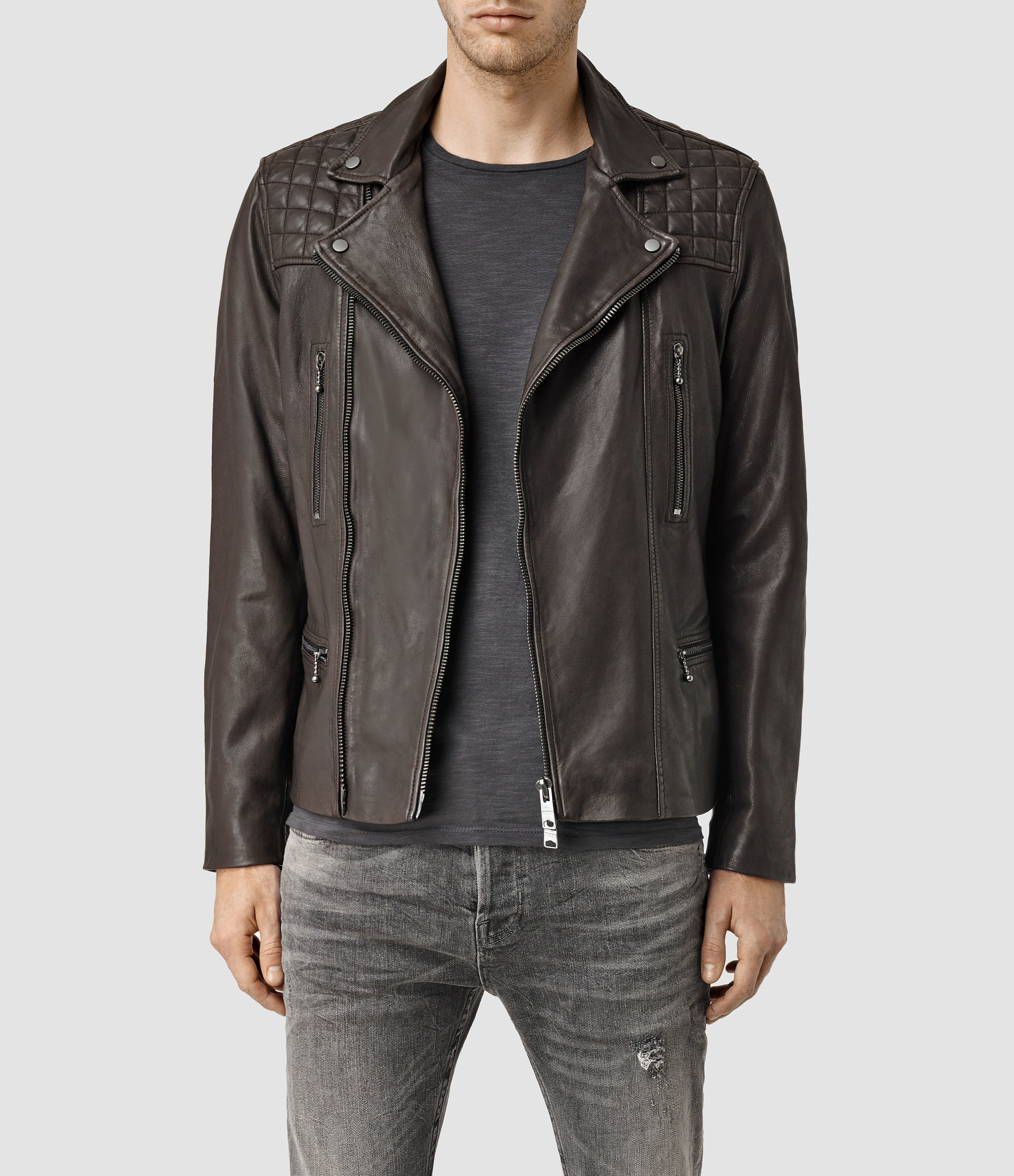 Allsaints Rowley Leather Biker Jacket Usa In Brown For