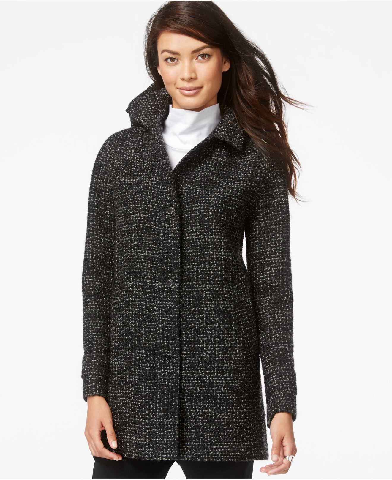 Jones New York Hooded Coat in Black - Lyst