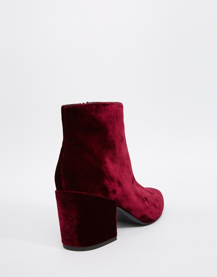 red velvet ankle boots