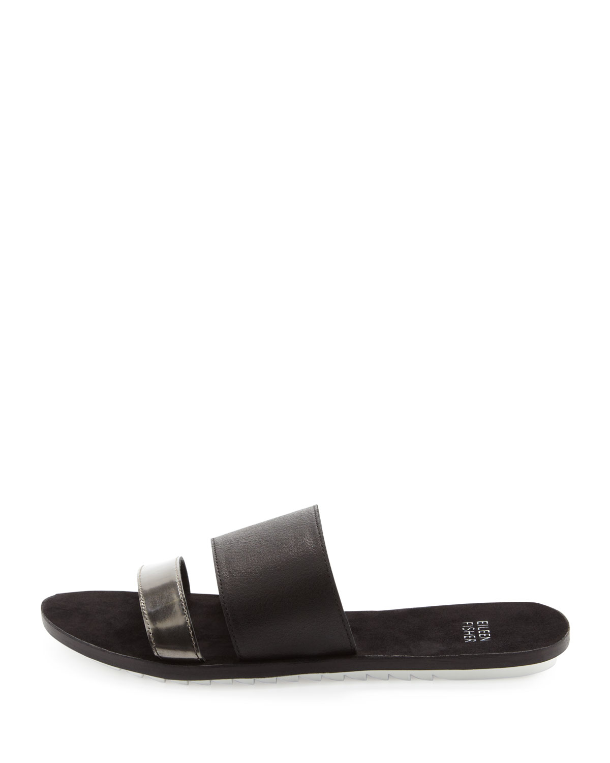 Eileen Fisher Folly Metallicleather Slide Sandal Pewter in Black/Pewter (Black) - Lyst