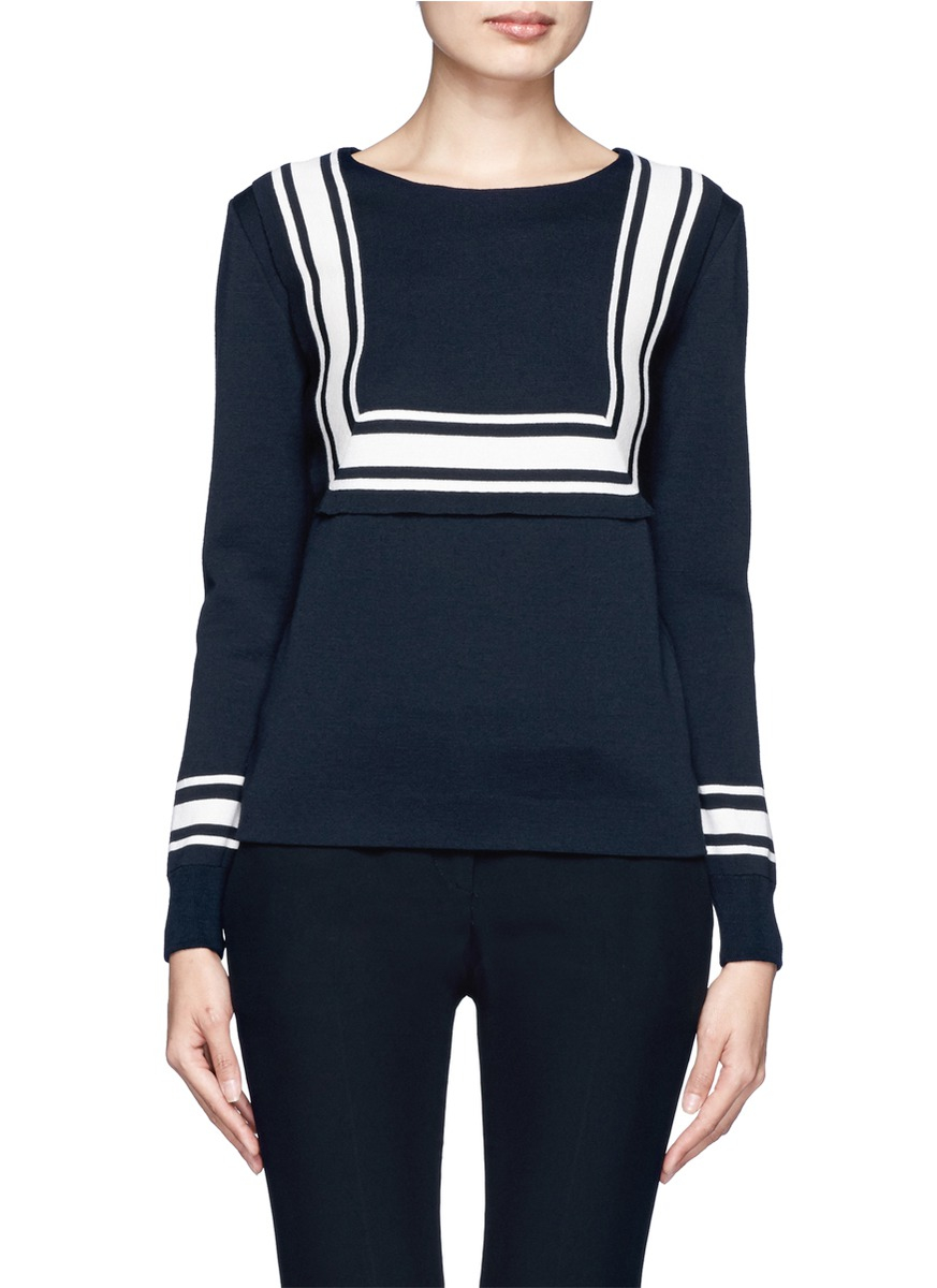Chloé Sailor Collar Wool Sweater in Navy (Blue) Lyst