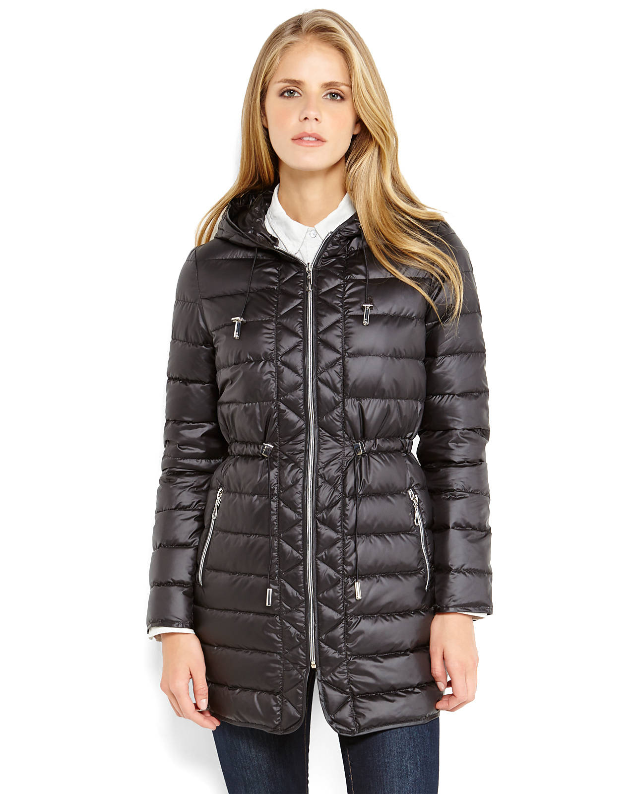 Lyst - Kenneth Cole Hooded Long Packable Down Jacket in Black