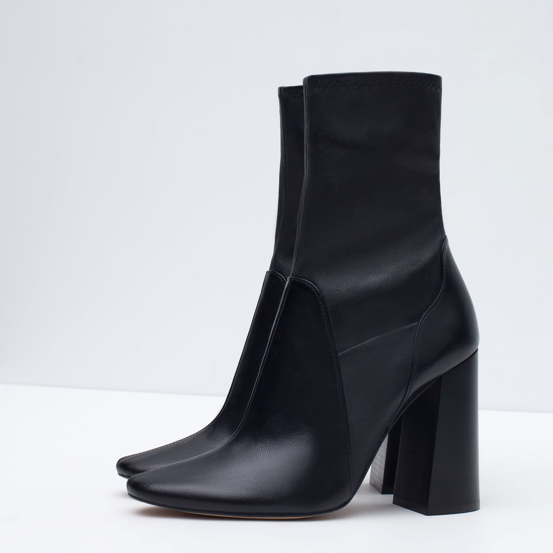 Zara Leather High Heel Ankle Boots in Black | Lyst